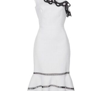 Alexis One Shoulder White Dress with Black Trim